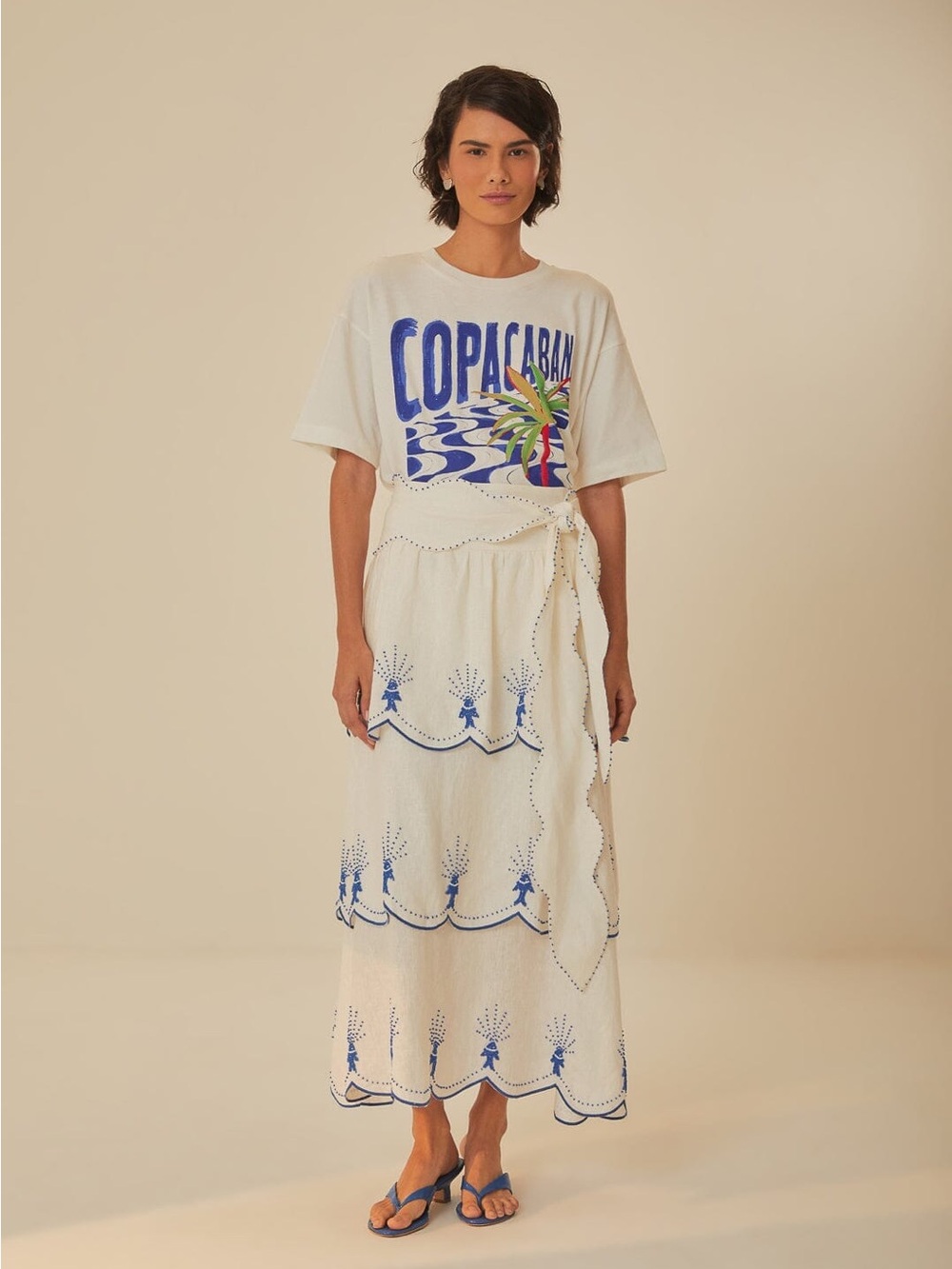 Farm Rio White Sea of Fish Embroidered Maxi Skirt